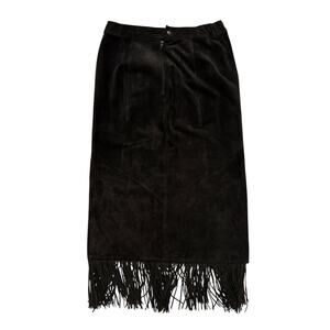 VTG 90's Pioneerwear Dark Brown Straight Back Slit Fringe Maxi Skirt S